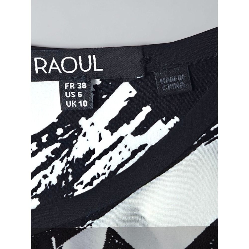 Raoul Silk Blouse Sleeveless Black Ivory Abstract Pleated Hem US 6 - Picture 9 of 11